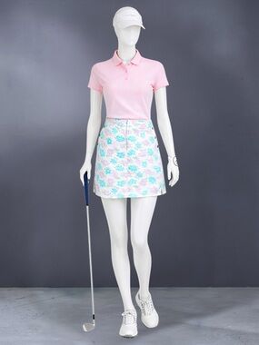 Pink Polo Top with Floral Golf Skort